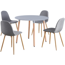 (Grey Table & Grey Fabric Chairs) Charles Jacobs Round Dinner Table & Chair 4 Seat Circular Scandi Set for Kitchen Dining Room