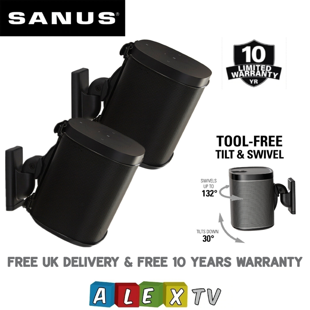 Sanus WSWM22 Adjustable Speaker Wall Mount SONOS ONE, PLAY:1 & PLAY:3 Black Pair