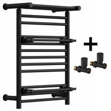 (Matt Black, With Straight Valves) Designer Heated Towel Rail Radiator With Top Shelf OSLO