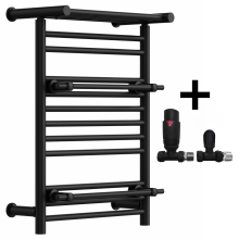 (Matt Black, With TRV Straight Valves) Designer Heated Towel Rail Radiator With Top Shelf OSLO