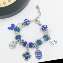Hand Greek Sorority Big Hole European Beads ZPB Shield Map Letter Charm Pendant Bracelet Man Jewelry