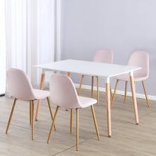 (White Table & Pink Velvet Chairs) Charles Jacobs Rectangular Dinner Table & Chair 4 Seat Scandi Set for Kitchen Dining Room