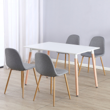 (White Table & Grey Fabric Chairs) Charles Jacobs Rectangular Dinner Table & Chair 4 Seat Scandi Set for Kitchen Dining Room