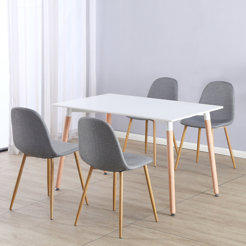 Charles Jacobs (White Table & Grey Fabric Chairs) Charles Jacobs Rectangular Dinner Table & Chair 4 Seat Scandi Set for Kitchen Dining Room