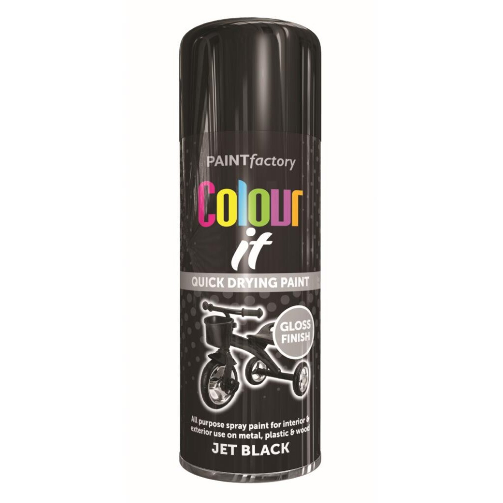 400ml Jet Black Gloss Spray Paint All Purpose Aerosol Can Metal & Wood