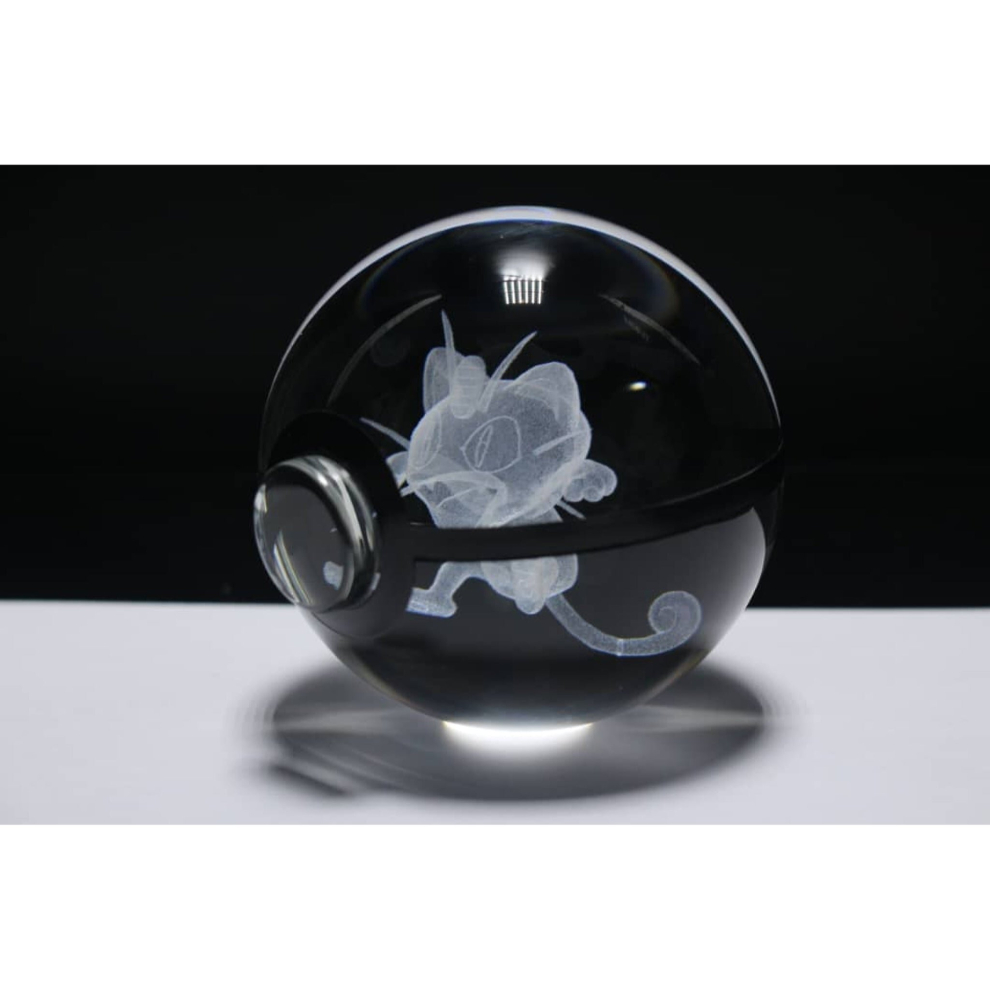 Meowth Pokemon Glass Crystal Pokeball 19 with Light-Up LED Base Ornament 80mm XL Size-image-OPC-PCWD2NP-NEW
