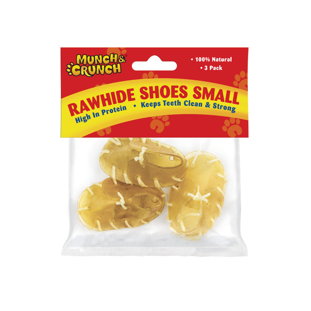 Munch & Crunch Small Rawhide Shoes Natural Dogs High Protein 3 Pack