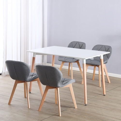 Charles Jacobs (White Table & Grey Fabric Chairs) Charles Jacobs Rectangular 4 Seat Dinner Table & Chair Scandi Set for Nordic Kitchen Dining