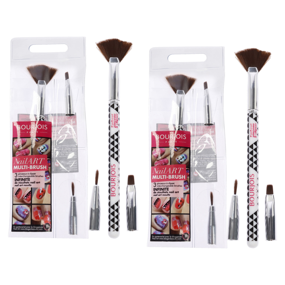 Bourjois Multi-Brush Nail Art Set - Pack of 2 for Women 3 Pc Set Fan Brush, Shader Brush, Liner Brush