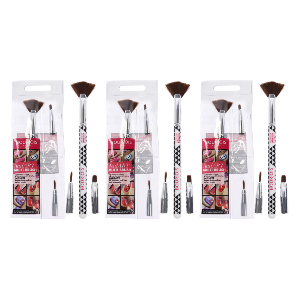 Bourjois Multi-Brush Nail Art Set - Pack of 3 for Women 3 Pc Set Fan Brush, Shader Brush, Liner Brush