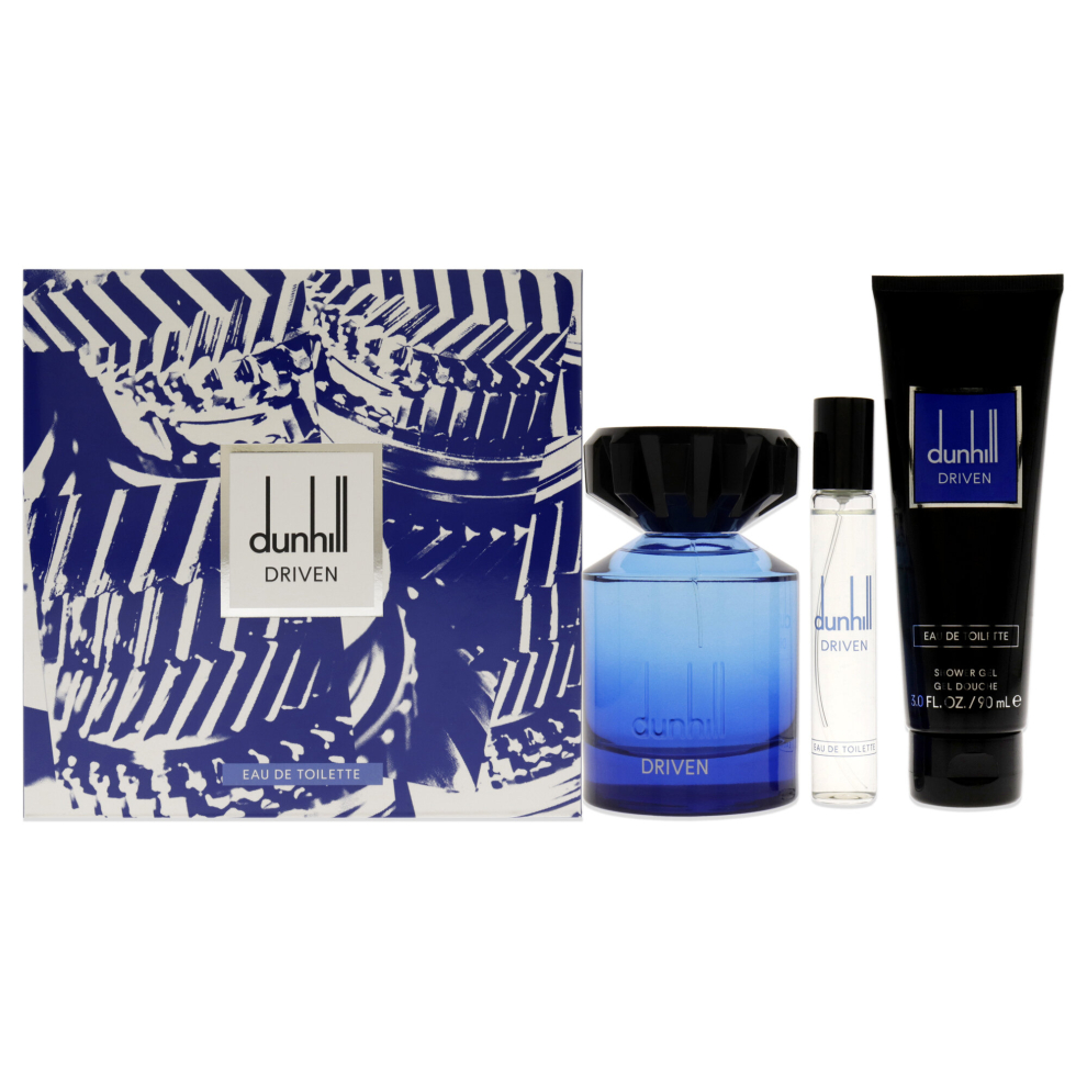 Alfred Dunhill Driven Blue For Men 3 Pc Gift Set 3.4oz EDT Spray, 3oz Shower Gel, 0.15ml Travel Spray