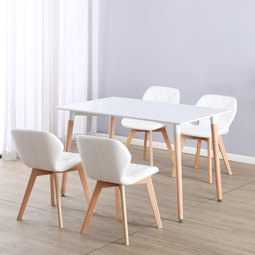 Charles Jacobs (White Table & White PU Chairs) Charles Jacobs Rectangular 4 Seat Dinner Table & Chair Scandi Set for Nordic Kitchen Dining