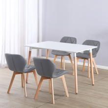(White Table & Grey PU Chairs) Charles Jacobs Rectangular 4 Seat Dinner Table & Chair Scandi Set for Nordic Kitchen Dining