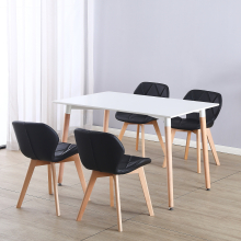 (White Table & Black PU Chairs) Charles Jacobs Rectangular 4 Seat Dinner Table & Chair Scandi Set for Nordic Kitchen Dining