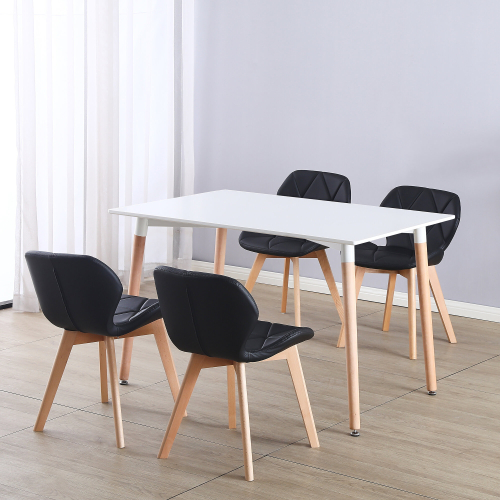 Charles Jacobs (White Table & Black PU Chairs) Charles Jacobs Rectangular 4 Seat Dinner Table & Chair Scandi Set for Nordic Kitchen Dining