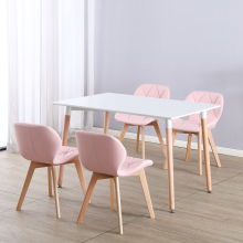 (White Table & Pink PU Chairs) Charles Jacobs Rectangular 4 Seat Dinner Table & Chair Scandi Set for Nordic Kitchen Dining