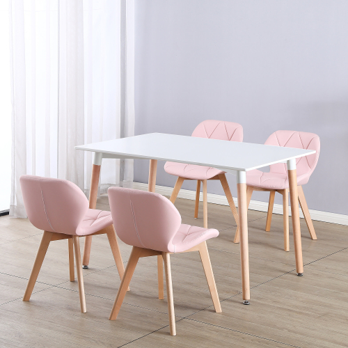 Charles Jacobs (White Table & Pink PU Chairs) Charles Jacobs Rectangular 4 Seat Dinner Table & Chair Scandi Set for Nordic Kitchen Dining