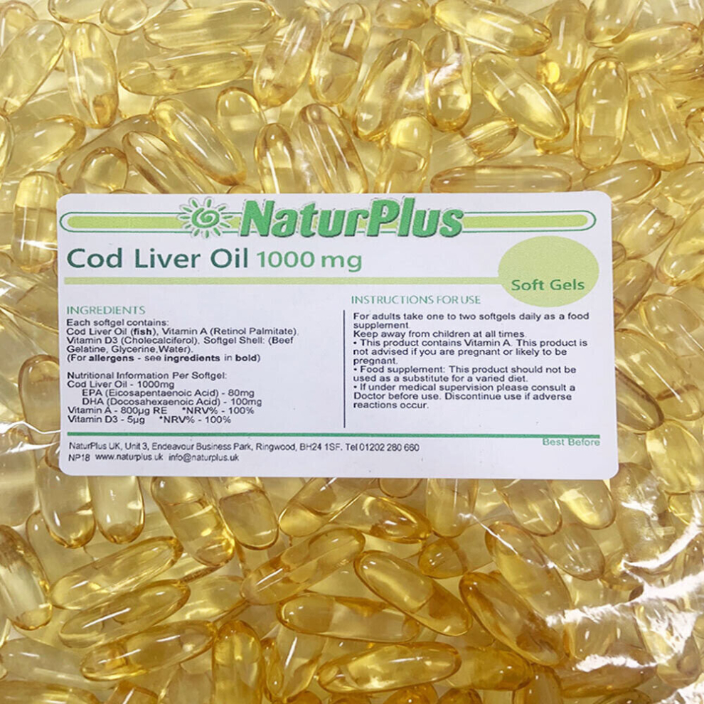 Cod Liver Oil Capsules 1000mg, 365 Capsules, High Strength, Omega 3,