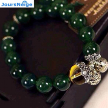 Green Chalcedony Natural Crystal Bracelets 12mm Bead With Tibetan Silver Bell Charm Bracelet Lucky for Women Jewelry