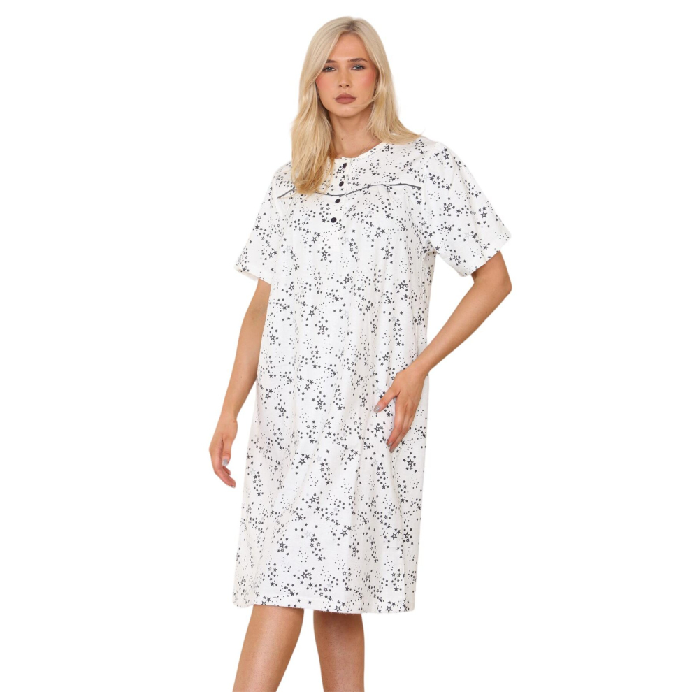 (Cream Star, S) Malay Women Flannel Nightwear Tartan Checked Star Brushed Cotton Winter Nightie S to L