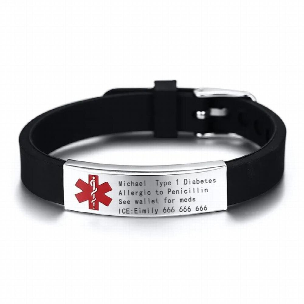 Multicoloured Engraving Medical Alert Id Bracelet Diabetes Blood Allergy Alzheimers
