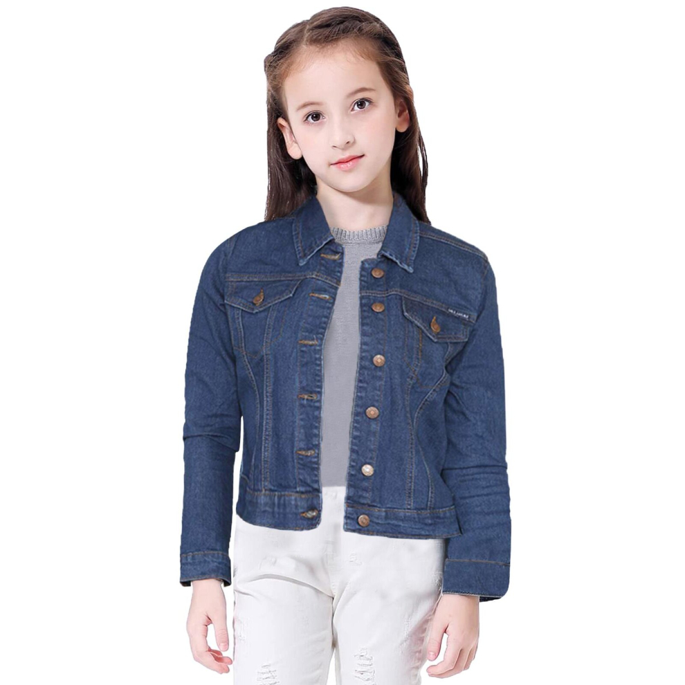 (Dark Wash, 13 - 14 Years) Kid Denim Jacket Girl Stretch Western Classic Coat