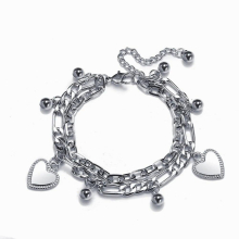 Punk Women Silver Thick Chain Charm Bracelet Cross Love Heart Bear Metal Pendant Bracelet Jewelry Gift