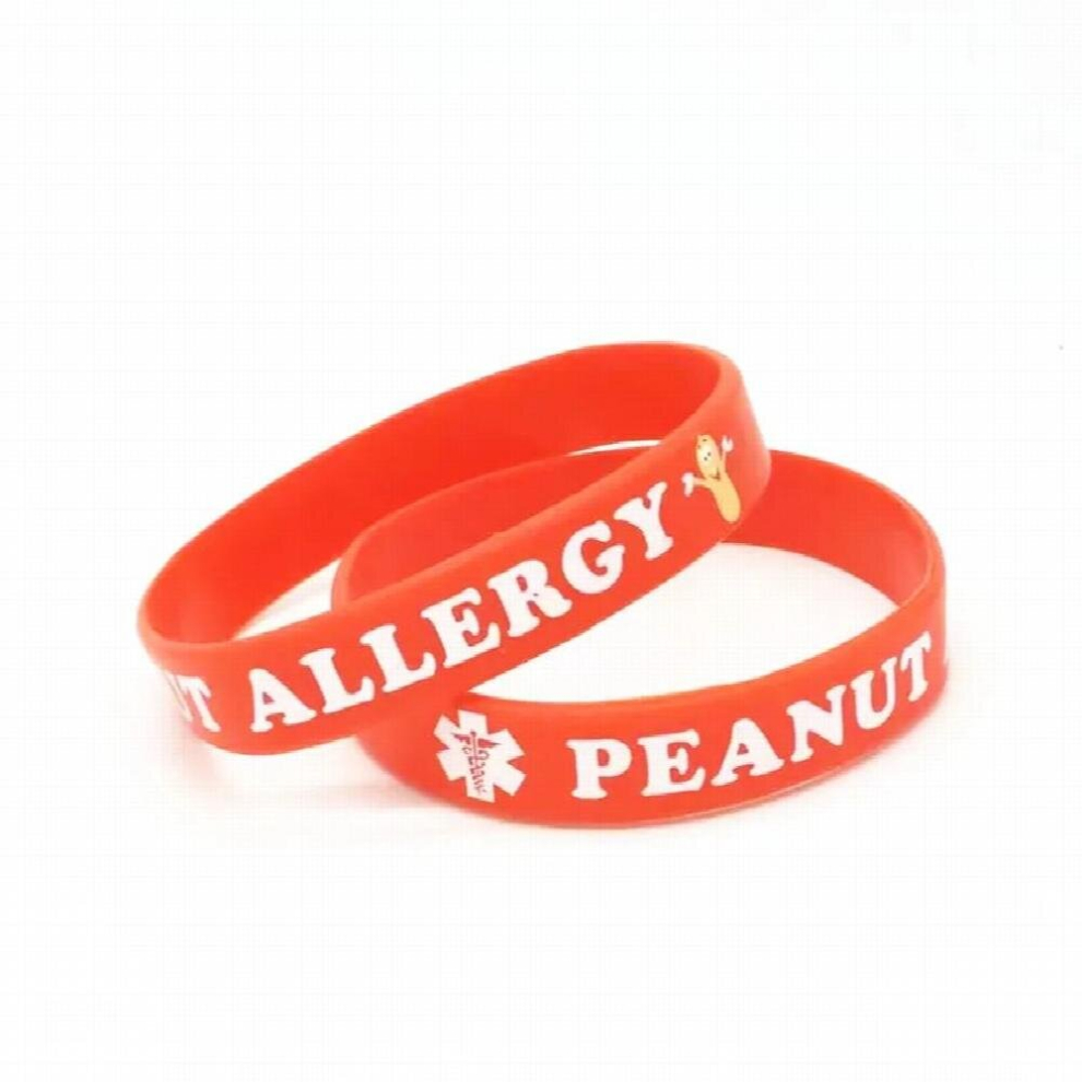Multicoloured 1Pc Peanut Allergy Silicone Wristband For Emergency Medical Alert Rubber Cuff Bracelets