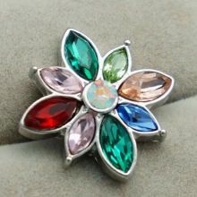 KZ2064 Hot beauty rhinestone Colorful flowers 18MM snap buttons fit snap bracelet snap jewelry