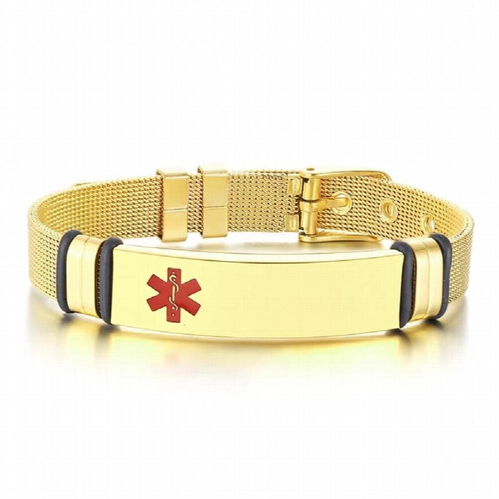 Engraving Medical Alert ID Mesh Bracelet for Men Women Adjustable Diabetes Stainless Steel ICE Wristband