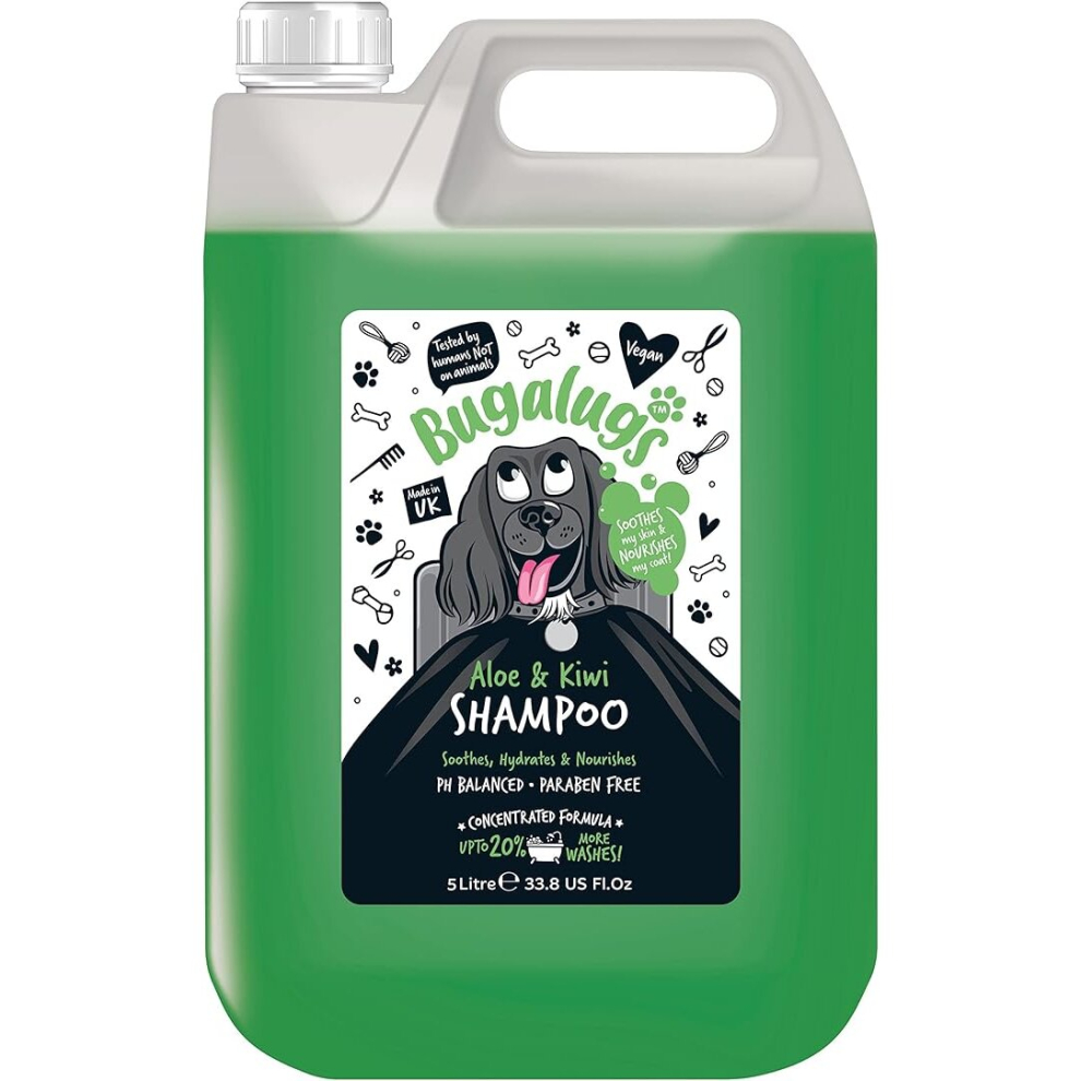 Bugalugs Dog Shampoo - Soothing Aloe & Kiwi Dog Pet Grooming Shampoo & Conditioner Products For Smelly Dogs With Tropical Fragrance (5 Litre)