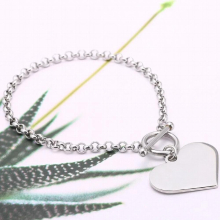 100% Stainless Steel Blank Heart Charm Bracelet For Engrave Silver Color/Golden/Rosegolden Metal Toggle Bracelet 10pcs