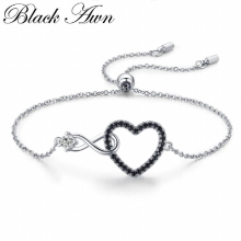 [Black Awn] Hot Heart Silver Charm Bracelet Women Wedding Jewelry S011