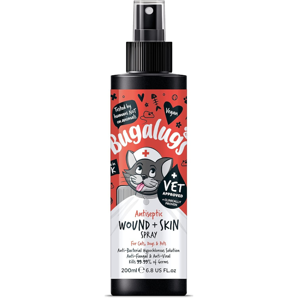 BUGALUGS Cat Wound & Skin Antiseptic spray 200ml - Antibacterial, Antiviral, Antifungal spray for itchy cat skin relief