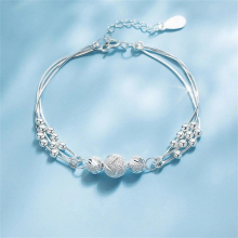 Woman Jewelry Multi-layer Adjustable Silver Beads Bangle Round Bead Charm Bracelet Jewelry For Women Wedding