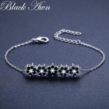 [Black Awn] Hot Flower Silver Charm Bracelet Women Wedding Jewelry B005