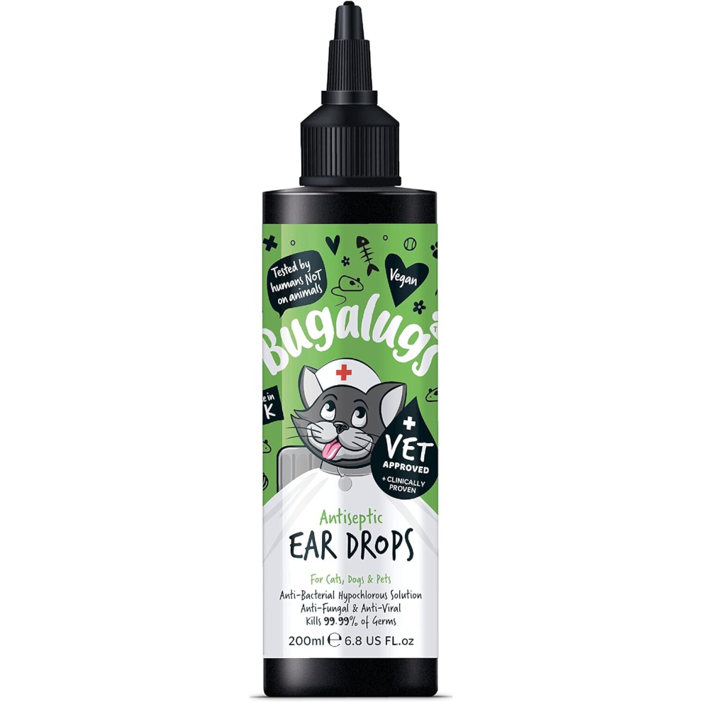 BUGALUGS Cat Ear Drops treatment provides relief for yeast infection, itching and odours - first aid antiseptic ear drops for cats