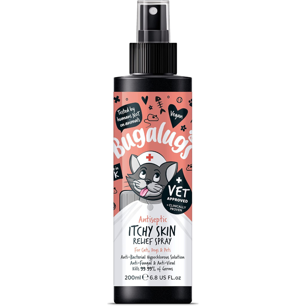 BUGALUGS Cat itchy skin relief Antiseptic spray, for kitten, cats & small animals spray is Antibacterial, Antifungal & Antiviral use for cat acne