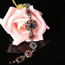 Top Bracelets Jewelry Mix Round Bule Crystal Gem Stone Tibetan Silver Charm Bracelet For Women Pulseira Feminina