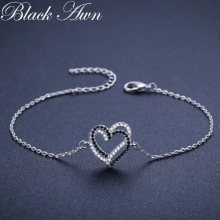 [Black Awn] Hot Heart Silver Charm Bracelet Women Wedding Jewelry B003