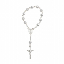 Catholic Cross Finger Chain Mini Rosary Finger Baptism Rosaries Faux Pearls Bracelet for Baptism Favors Christening