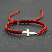 Unisex Stainless Steel Cross Charm Bracelet Men Braid Adjustable Lucky Red String Bracelets for Women Cuff Jewelry Gift