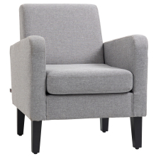 HOMCOM Modern Armchair Accent Chair - Light Grey, Rubber Wood Legs, 66x72x74 cm, 150 kg, 839-001V71LG