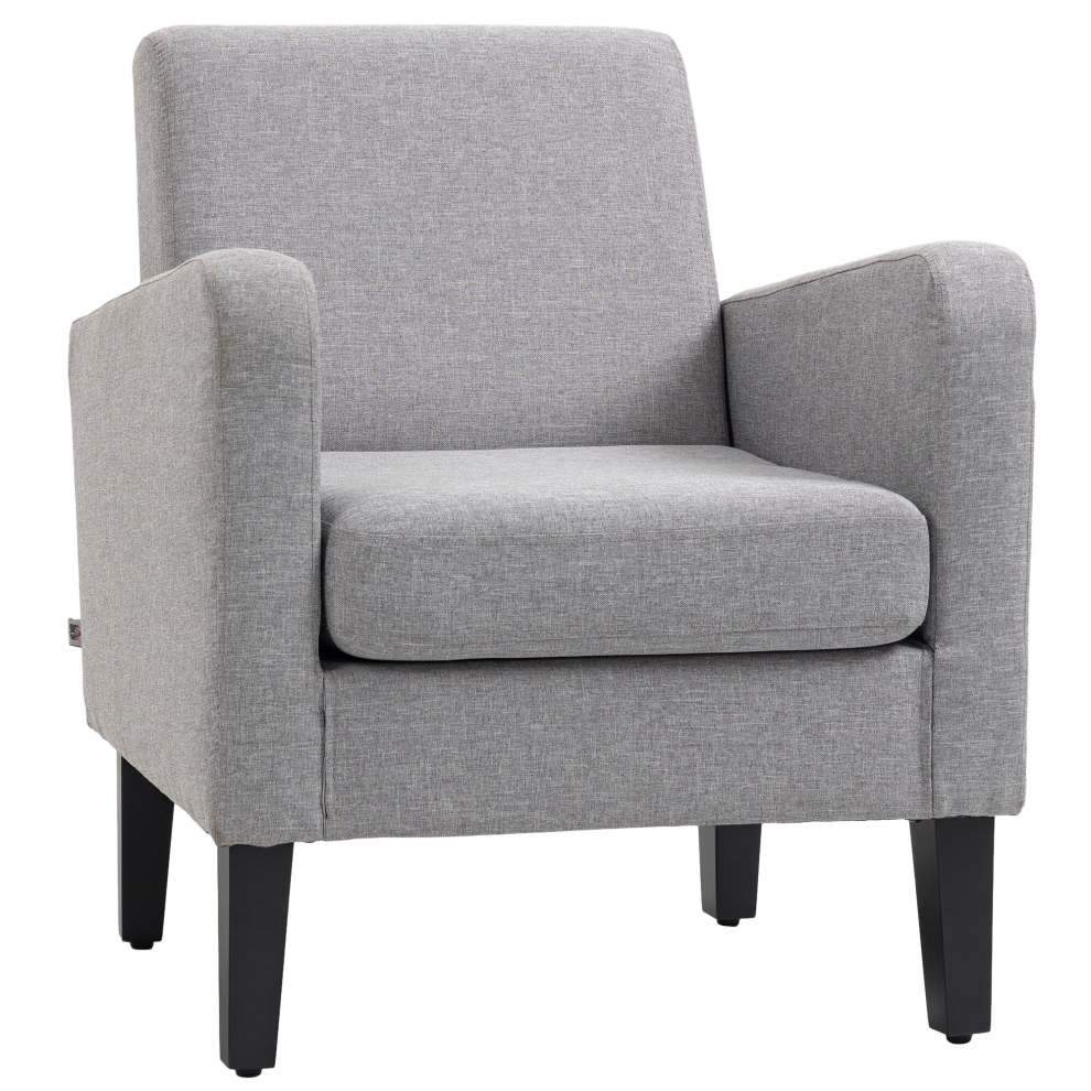 Homcom Modern Armchair Accent Chair - Light Rubber Wood Legs, 66X72x74 Cm, 150 Kg, 839-001V71lg Grey