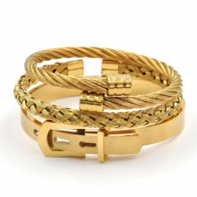 Stainless Steel Jewelry?Set Belt Buckle Bangles Men Cable Wire Bracelet For Women Bijoux Lover Gift