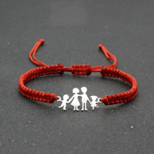 Braided Lucky Red String Bracelets for Family Dad Mom Daughter Son Stainless Steel Charm Bracelet for Men Women Couples