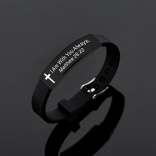 Silicone Bracelet for Men Boy Bible Cross Scripture Bangle Adjustable Length Wristband Male Jewelry LOVE NECER FAILS
