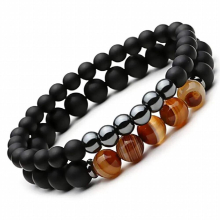 2pcs/set 6/8MM Natural Stone Beaded Bracelet Matte Hematite Beads Strand Charm Bracelet Women Men Jewelry