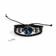 MAOKE12 Constellations Bracelets Cattlehide Leather Beaded Wax Rope Men Boys Jewelry Charm Bracelet for Woman Lover Gift