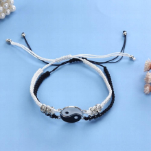 Bracelets for 2 Matching Yin Yang Adjustable Cord Bracelet for Friendship Relationship Boyfriend Girlfriend Gift